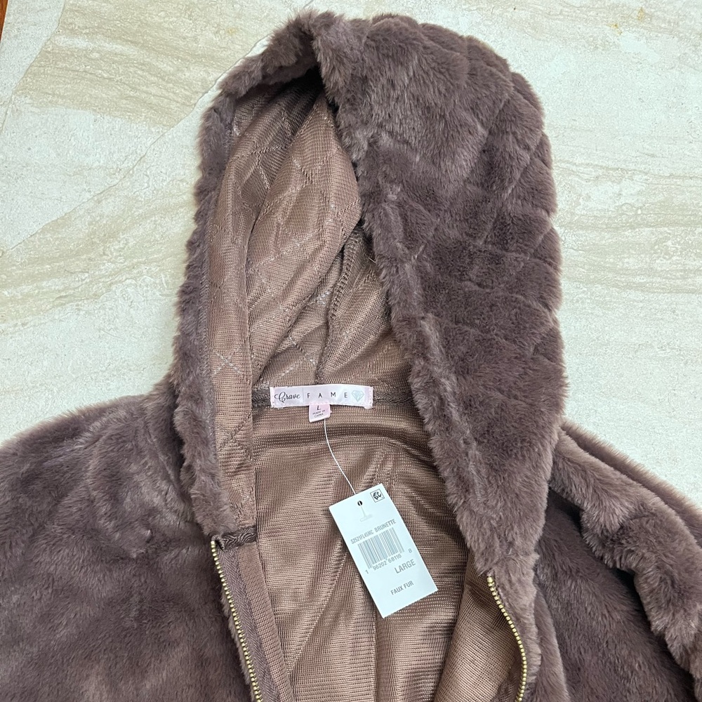 Crave Fame Chocolate Faux Fur Zip Up Top